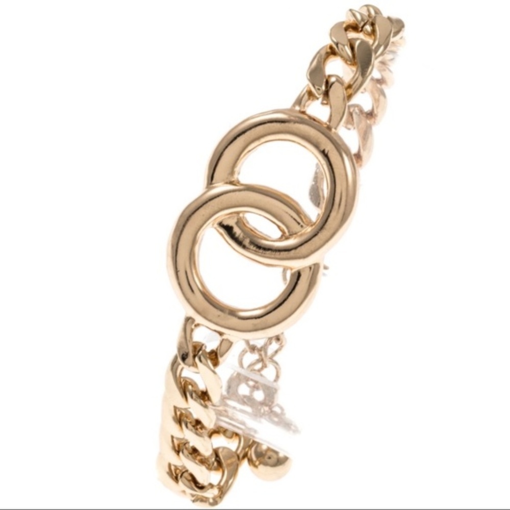 Gold double circle chain bracelet - Picture 3 of 7